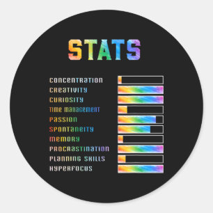 Sticker Rond Enfants Drôle Avec Statistiques Adhd Neurodiversit