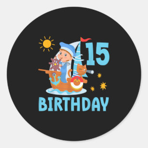 Sticker Rond Enfants drôles Fête d'anniversaire 15 ans Voilier
