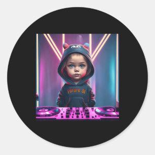 Sticker Rond Enfants Enfants Dj Disk Jockey Amusement Enfants E