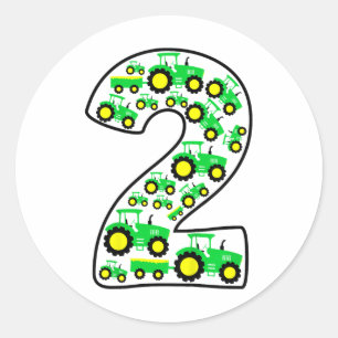 Sticker Rond Enfants ferme tracteur garçon 2e anniversaire 2 an