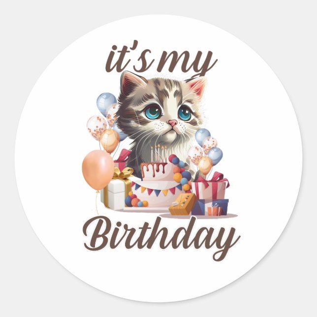 Sticker Rond Enfants Filles Anniversaire Chat (Devant)
