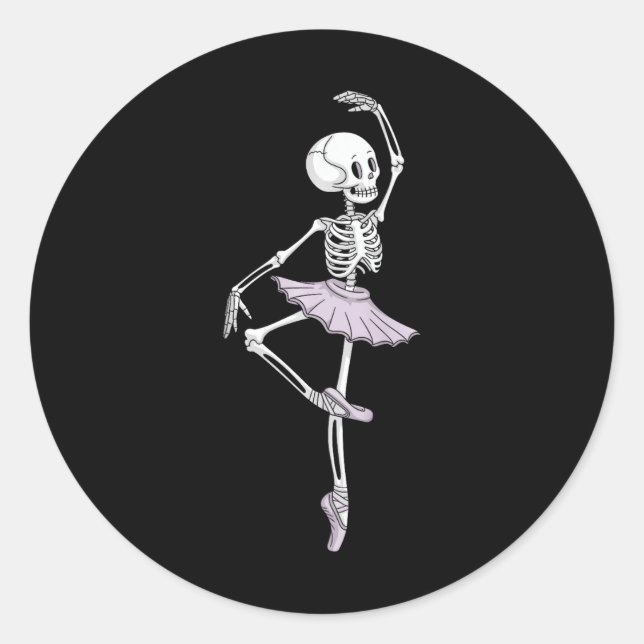 Sticker Rond Enfants Funny Skeleton Dancing Ballet Amateurs Éff (Devant)