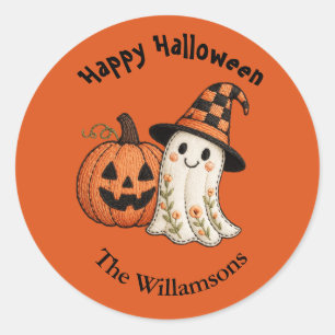 Sticker Rond Enfants Halloween Mignon Fantôme Citrouille