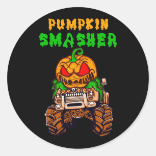Sticker Rond Enfants Halloween Monster Trucs Citrouille Smasher