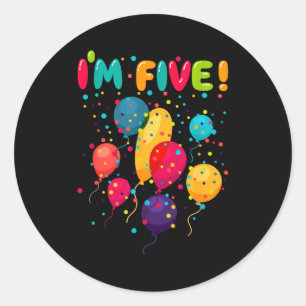 Sticker Rond Enfants heureux 5 ballons pour fête d'anniversaire