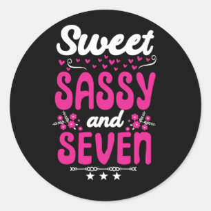 Sticker Rond Enfants heureux 7e anniversaire Sweet Sassy et sep