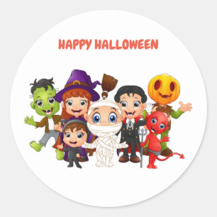 Sticker Rond Enfants heureux de Halloween utilisant des