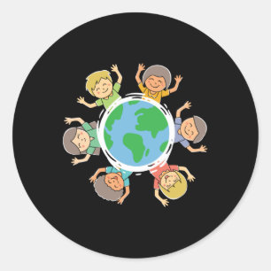 Sticker Rond Enfants heureux - Protection De l'environnement Ea