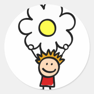 Sticker Rond Enfants heureux tenant une illustration de dessin