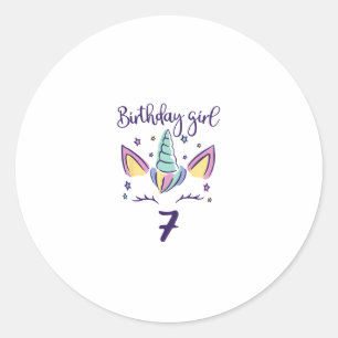 Sticker Rond Enfants j'ai déjà 7 ans licorne anniversaire fille