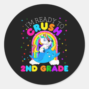 Sticker Rond Enfants Je suis prêt à écraser la 2e année Licorne