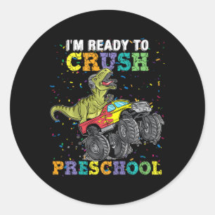Sticker Rond Enfants Je suis prêt à écraser Pré K Monster Truck