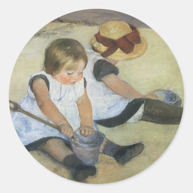 Sticker Rond Enfants jouant sur la plage par Mary Cassatt (Devant)