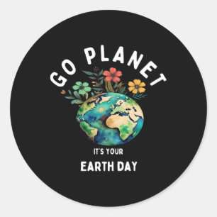 Sticker Rond Enfants Jour des terres mignet Go Planet Ton Jour