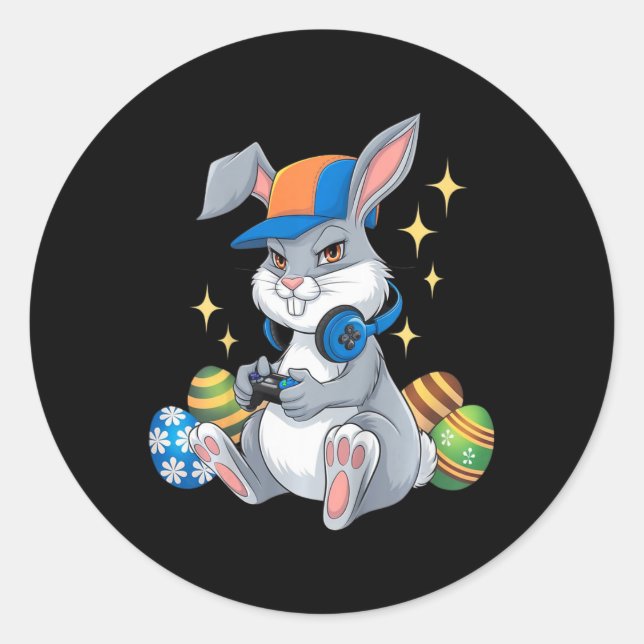 Sticker Rond Enfants Joyeux Jour de Pâques Jeu Vidéo Oeufs Bunn (Devant)