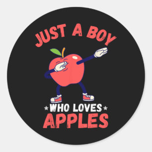 Sticker Rond Enfants Juste Un Garçon Qui Aime Les Pommes Cadeau