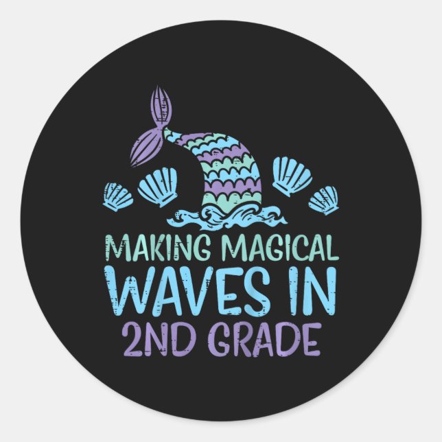 Sticker Rond Enfants Mermaid Magique Waves 2e année Deuxième pr (Devant)