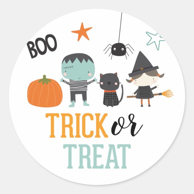 Sticker Rond Enfants mignons Halloween Birthday Trick ou Treat  (Devant)