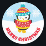 Sticker Rond Enfants mignons Red Christmas Jumper Penguin<br><div class="desc">Jote Kids Red Christmas Jumper Penguin design</div>