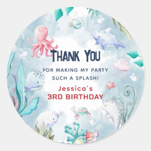Sticker Rond Enfants mignons sous la mer Anniversaire Merci