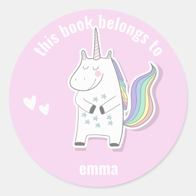 Sticker Rond Enfants mignons Unicorn Retour à l'école (Devant)