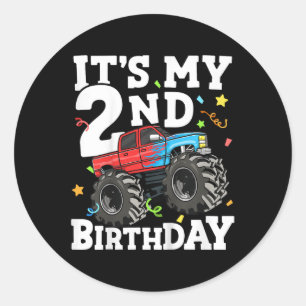 Sticker Rond Enfants Monster Camion Mon 2e anniversaire garçon