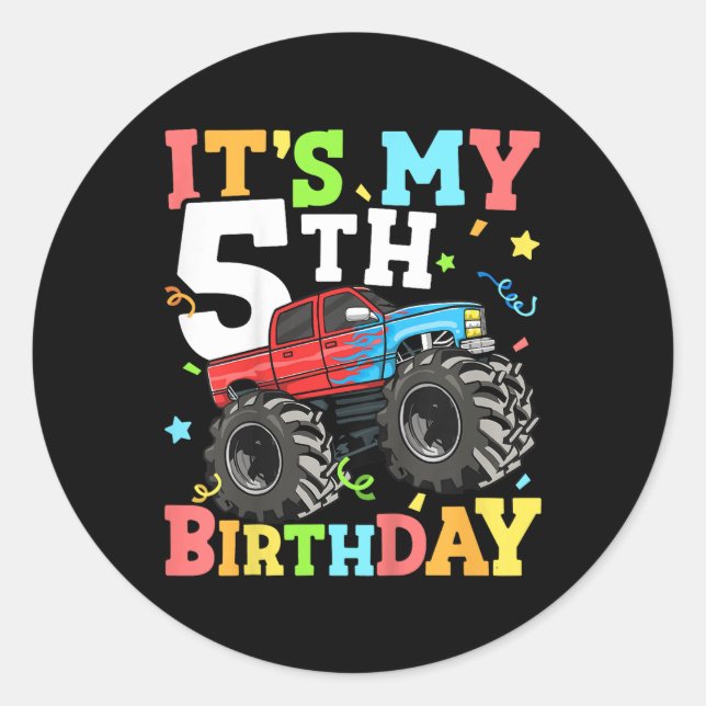 Sticker Rond Enfants Monster Camion Mon 5e anniversaire garçon  (Devant)