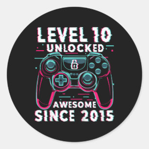 Sticker Rond Enfants Niveau 10 Débloqué Jeu Vidéo 10e Anniversa