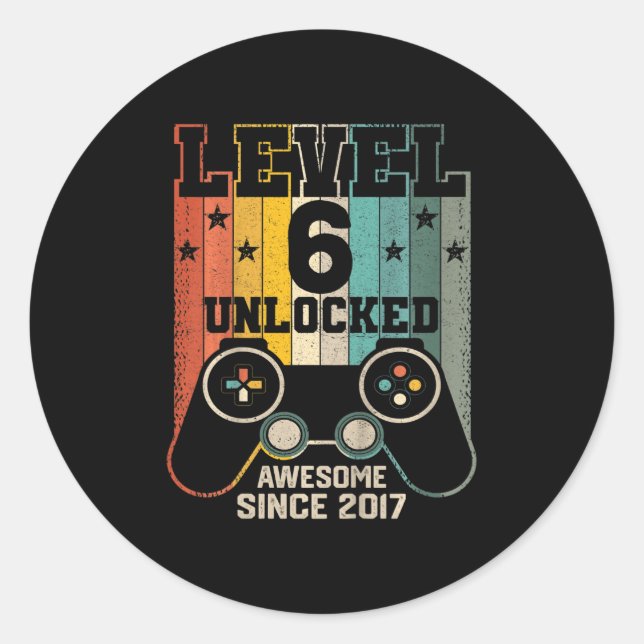 Sticker Rond Enfants Niveau 6 Déverrouillé Awesome 2017 Jeu vid (Devant)