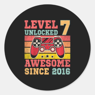 Sticker Rond Enfants Niveau 7 Déverrouillé Vidéo Vintage Jeu 7e