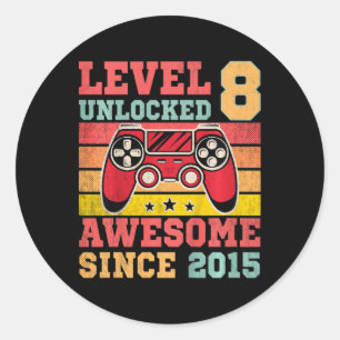Sticker Rond Enfants Niveau 8 Déverrouillé Vidéo Vintage Jeu 8e