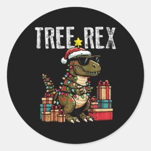 Sticker Rond Enfants Noël Dinosaure Arbre Rex Xmas Trex Toddler