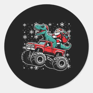 Sticker Rond Enfants Noël Monster Truck Dino Père Noël Xmas Tod