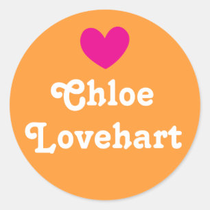 Sticker Rond Enfants nom coeur rose orange blanche filles autoc