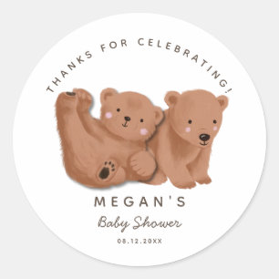 Sticker Rond Enfants ours jumeaux Baby shower neutre