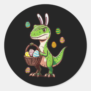 Sticker Rond Enfants Pâques Dinosaure Trex Œuf Chasse Garçons E