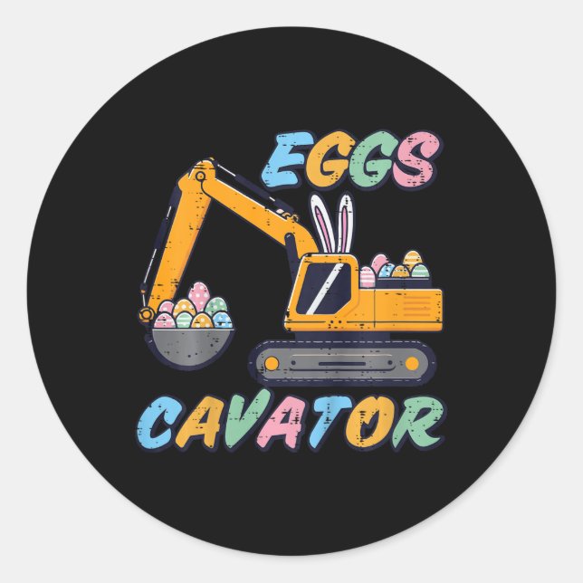 Sticker Rond Enfants Pâques Excavatrice Oeufs Cavator Construct (Devant)