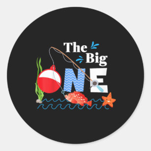 Sticker Rond Enfants pêchant le gros poisson pour leur 1ère ann