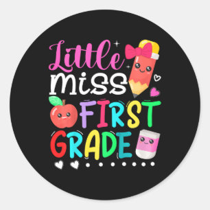 Sticker Rond Enfants Petite Miss Première Année Retour À L'Écol