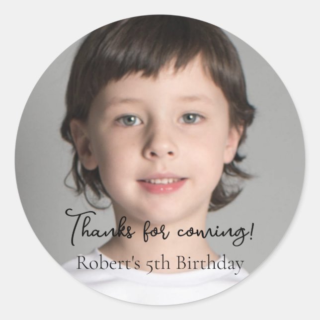 Sticker Rond Enfants Photo Anniversaire Fête Merci d'être venu (Devant)