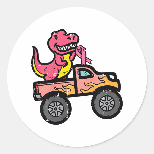 Sticker Rond Enfants Pink Dino Monster Camion cancer du sein de (Devant)