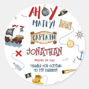 Sticker Rond Enfants pirate fête anniversaire Merci Favoriser