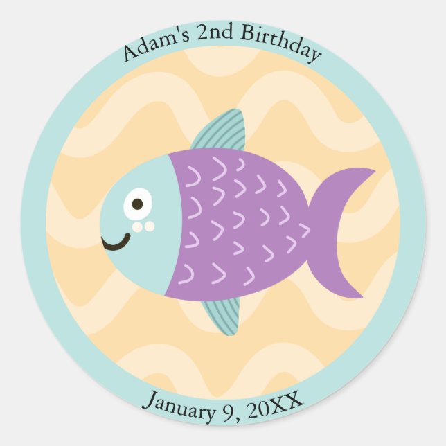 Sticker Rond Enfants poissons marins sous la mer Anniversaire (Devant)