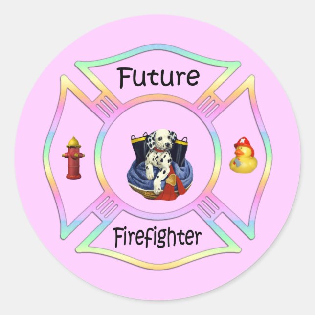 Sticker Rond Enfants pompiers (Devant)