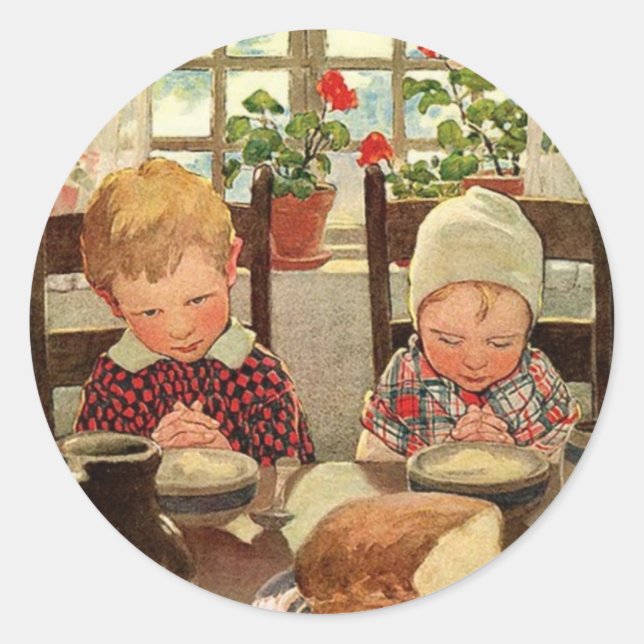 Sticker Rond Enfants reconnaissants par Jessie Willcox Smith (Devant)