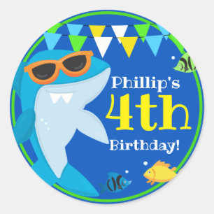 Sticker Rond Enfants requin bleu Fintastic Anniversaire