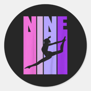 Sticker Rond Enfants Retro Girls Gymnastique 9 9ème Anniversair