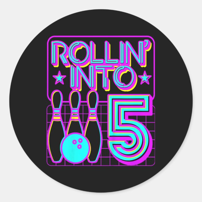 Sticker Rond Enfants Rollin In 5 Bowling Bowler 5e Anniversaire (Devant)