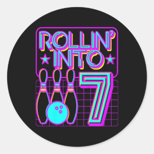 Sticker Rond Enfants Rollin In 7 Bowling Bowler 7e Anniversaire