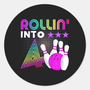Sticker Rond Enfants Rollin Into 4 Bowling Anniversaire fête 4e